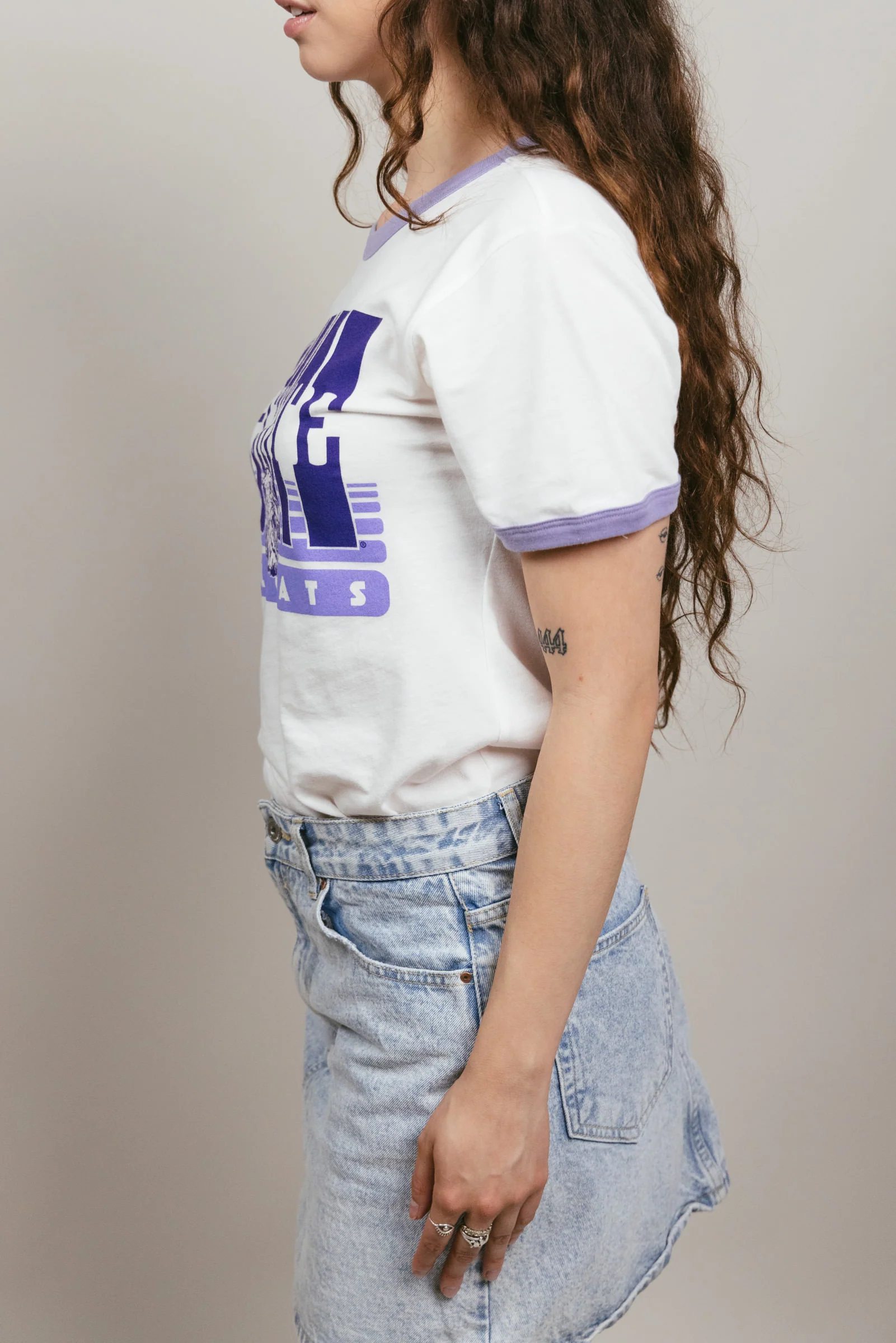 K-State Wildcats 70s White & Purple Unisex Ringer - Image 3