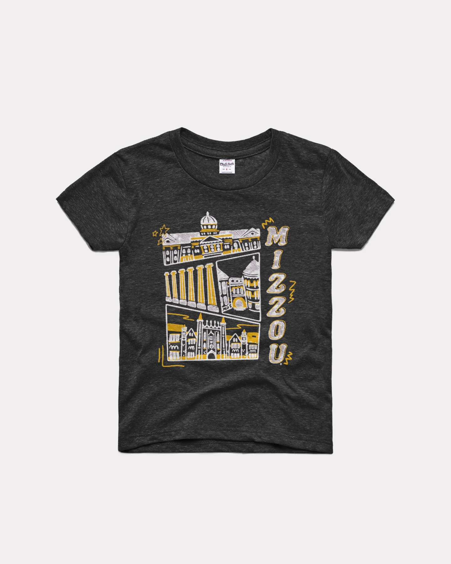 Kids Mizzou Campus Landmarks Vintage Black T-Shirt