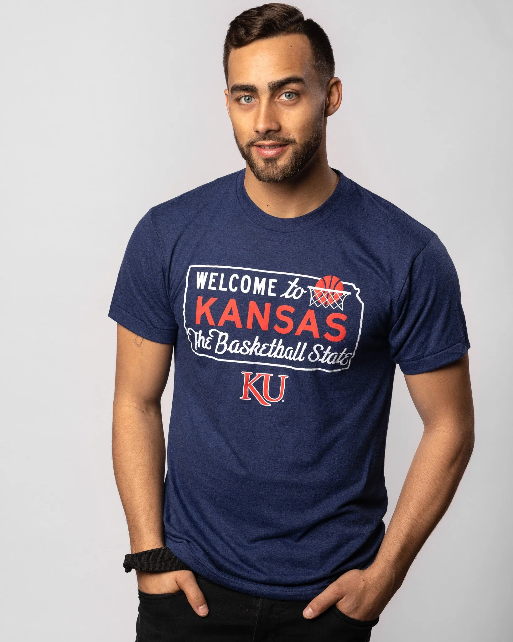Kansas Jayhawks Basketball State Navy T-Shirt - Image 3