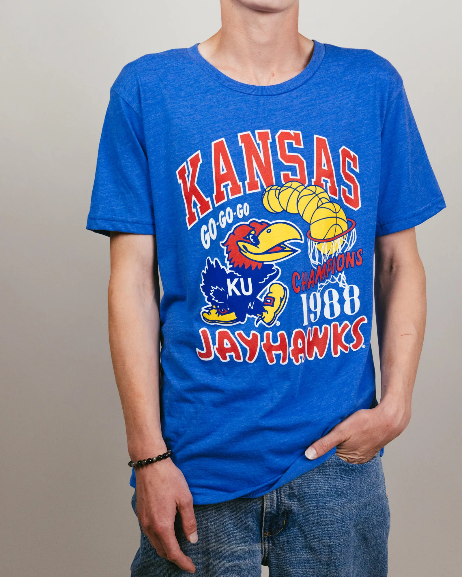 KU Jayhawks 1988 Basketball Champs Royal T-Shirt - Image 2