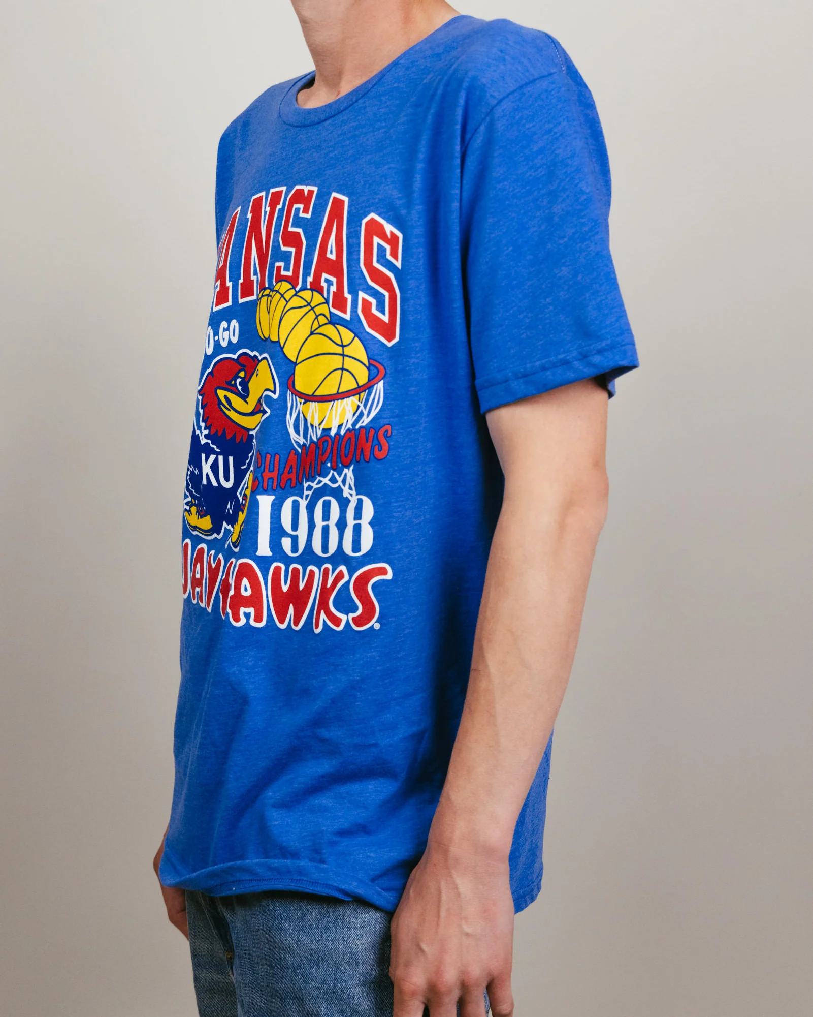 KU Jayhawks 1988 Basketball Champs Royal T-Shirt - Image 3