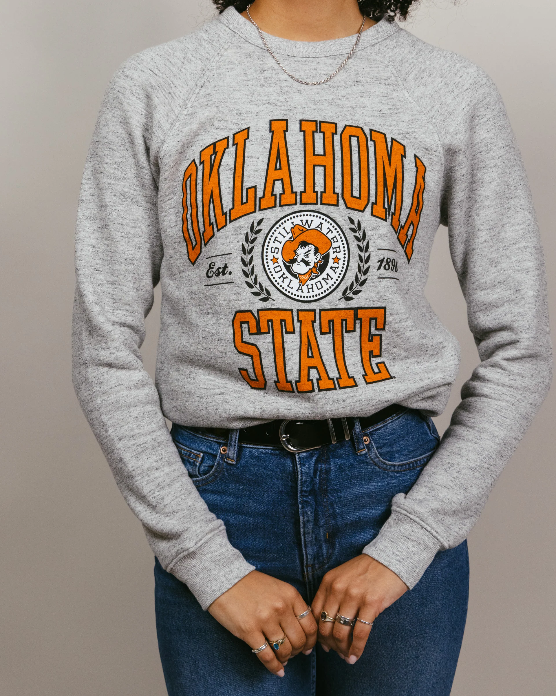 OSU Cowboys Laurel Seal Athletic Grey Crewneck - Image 2