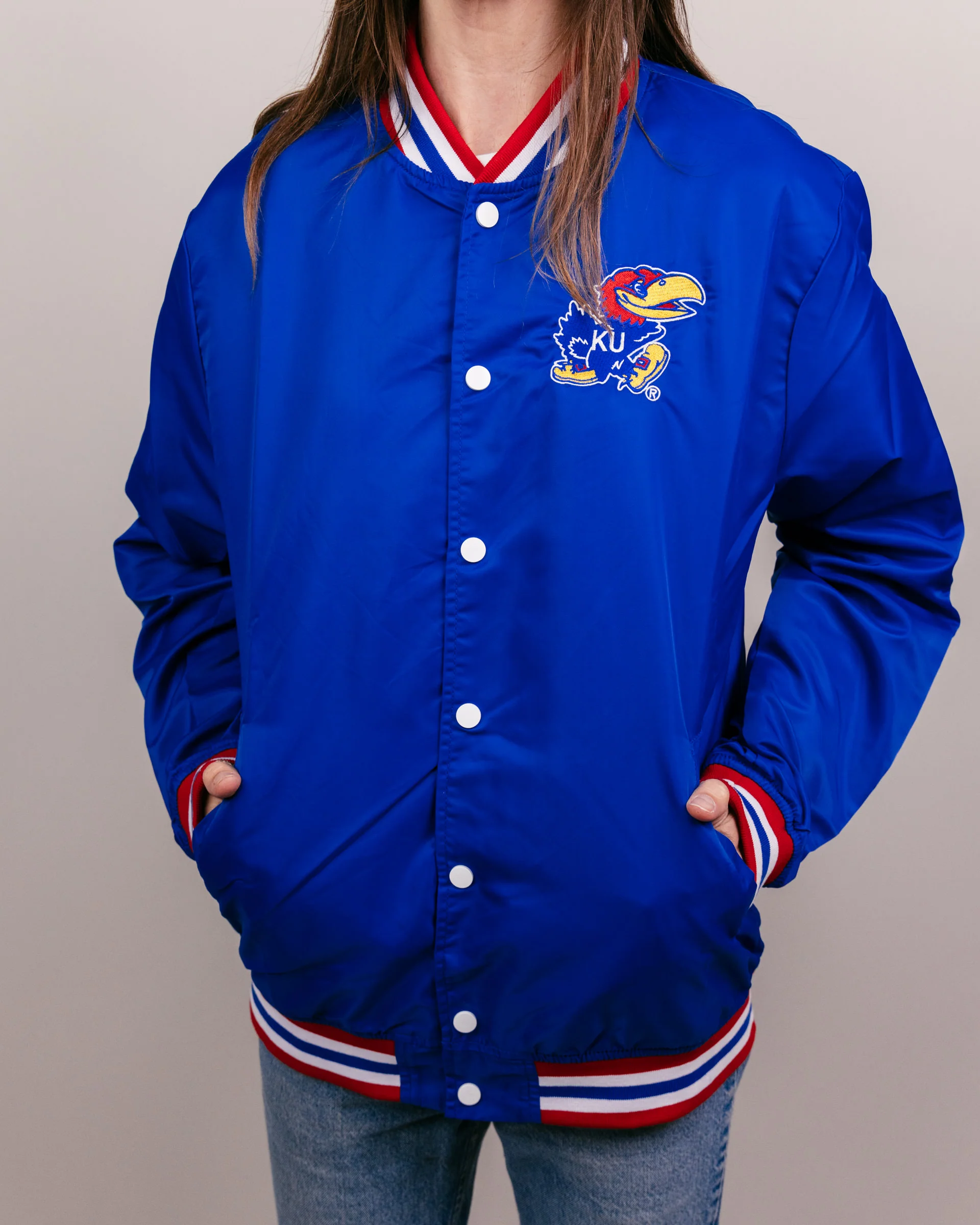 Rock Chalk Jayhawk KU Royal Blue Letterman Jacket - Image 3