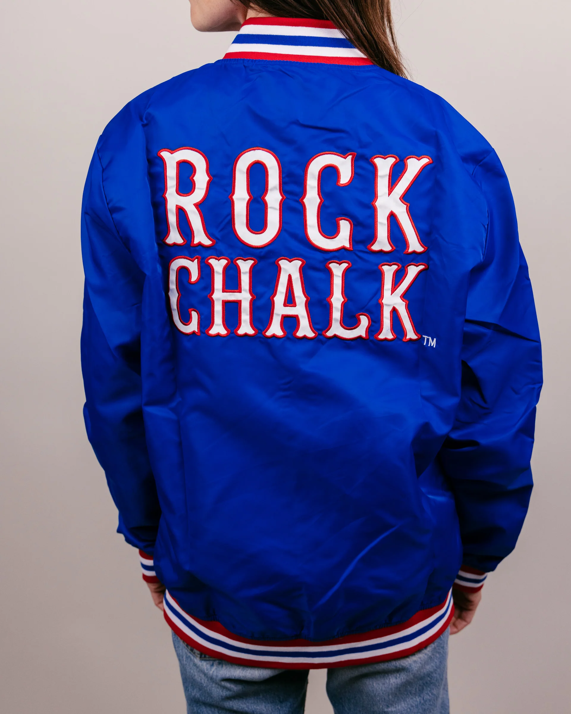 Rock Chalk Jayhawk KU Royal Blue Letterman Jacket - Image 5