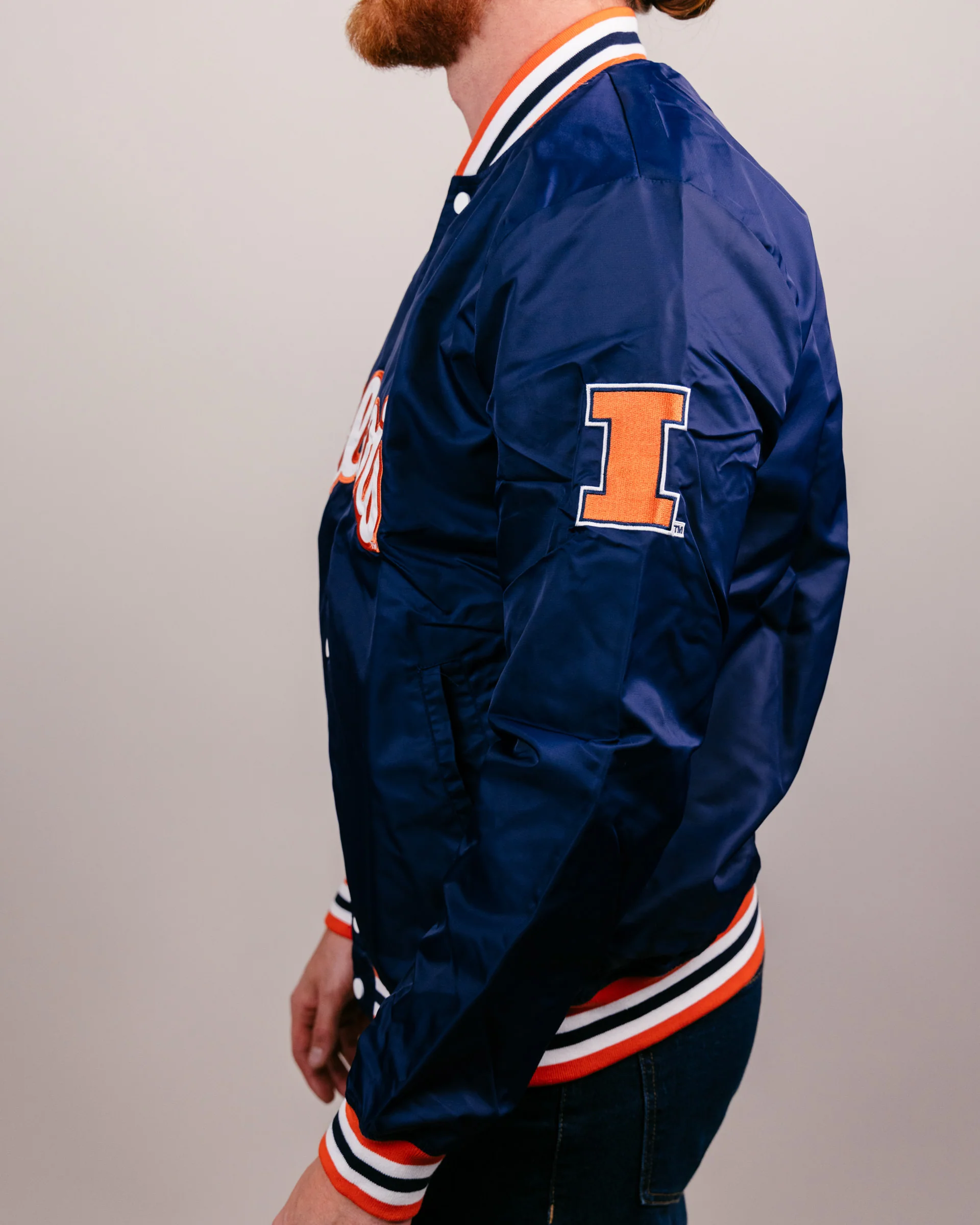 University Illinois Script Navy Blue Letterman Jacket - Image 4