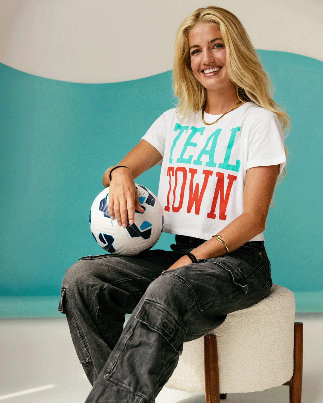 Women's Teal Town KC Current White Crop T-Shirt - Image 3