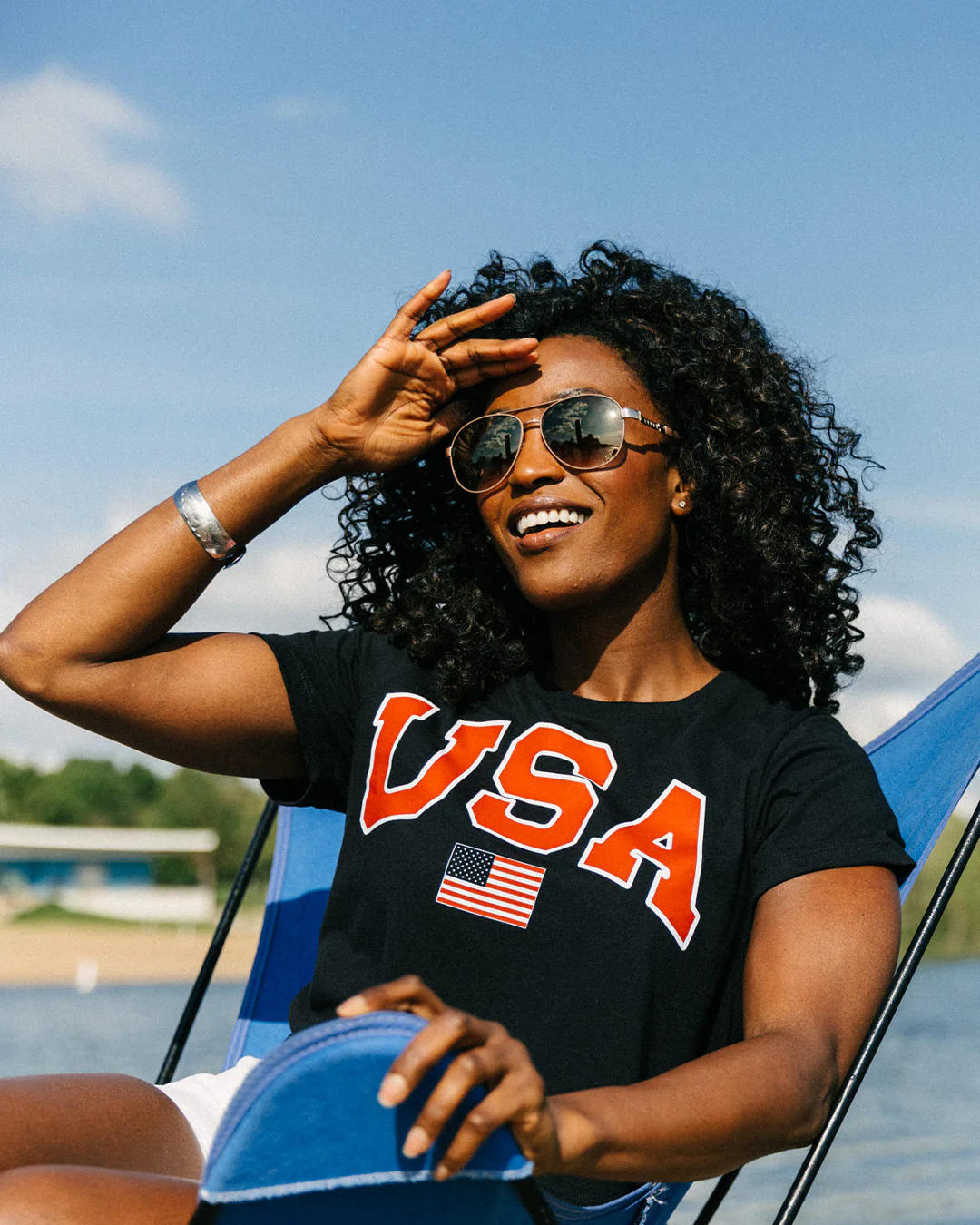 Women's USA Arch Flag Black Crop Top - Image 3
