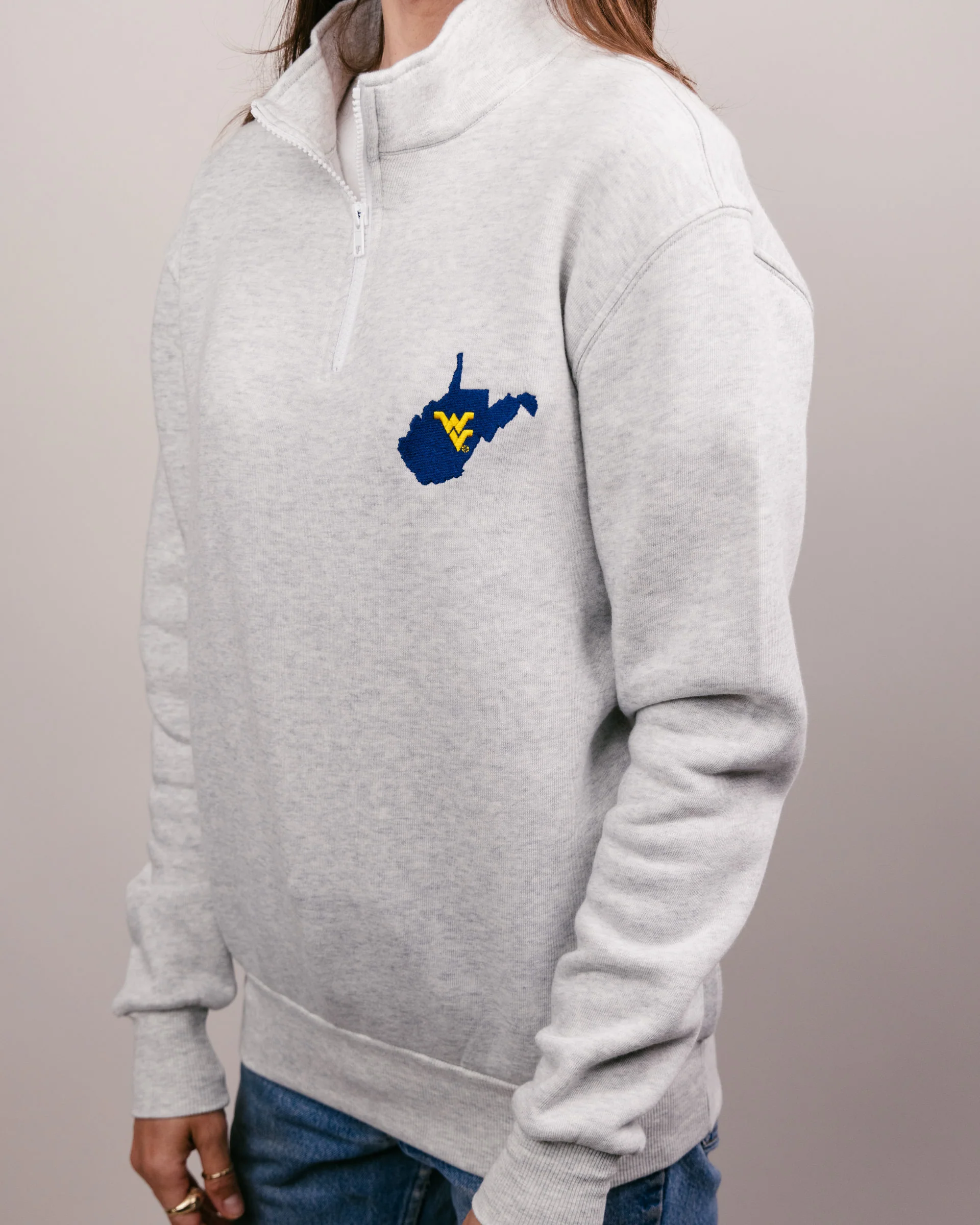WVU Mountaineers Ash Grey Quarter Zip - Image 3